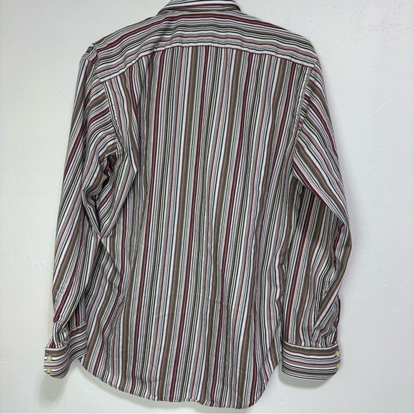 Thomas Dean Men's Button Front Down Dress Shirt Long Sleeve Large Striped Cotton - Picture 3 of 5